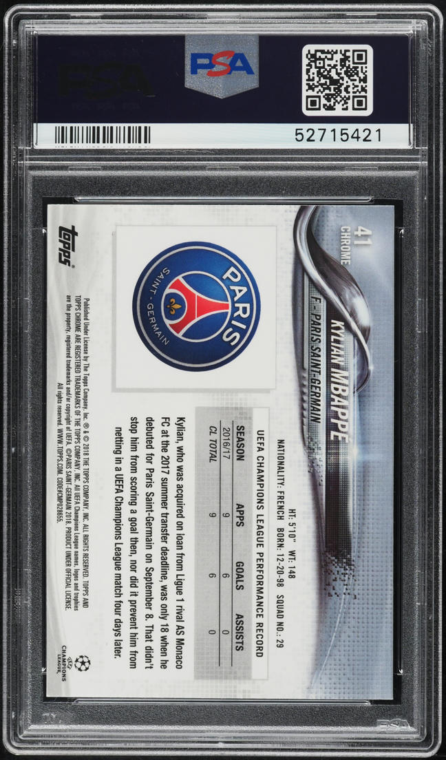 RC MBAPPE TOPPS CHROME 2018 ルーキーカード Kylian Mbappe RARE REFRACTOR TOPPS CHROME INVESTMENT CARD