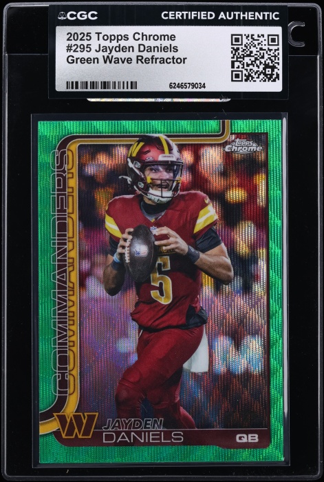 2025 Topps Chrome Green Wave Refractor Jayden Daniels #295 CGC AUTH