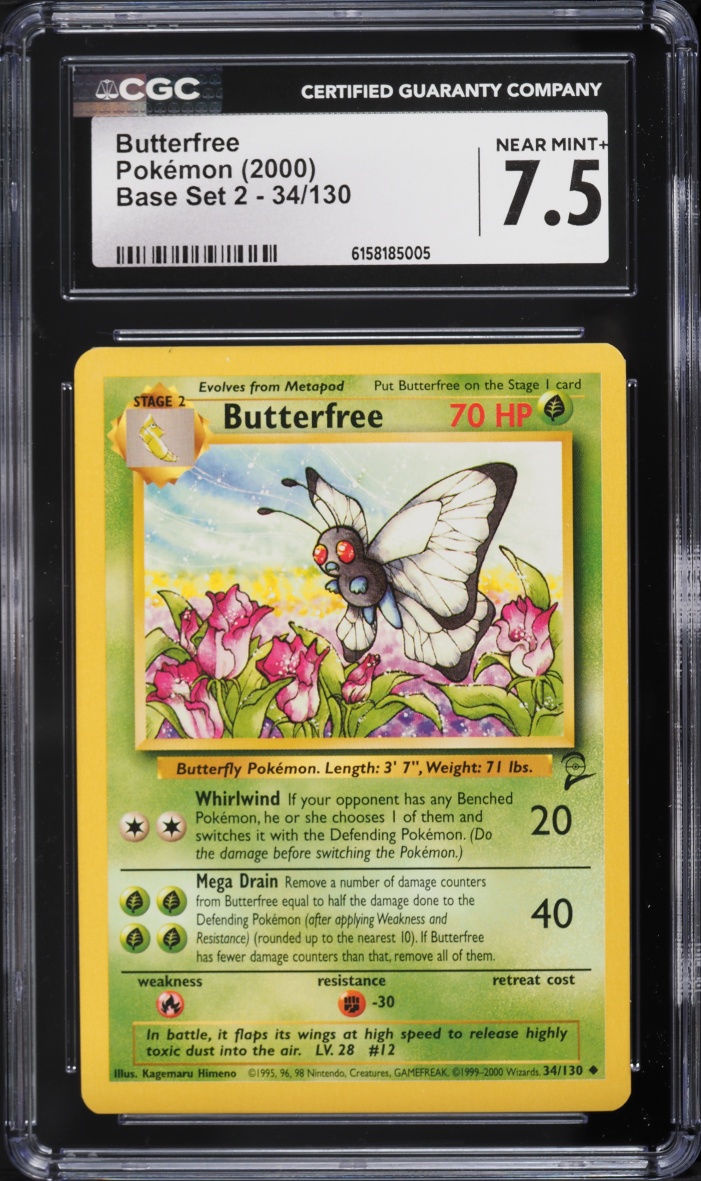 2000 Pokemon Base Set 2 Butterfree #34 CGC 7.5 NRMT+