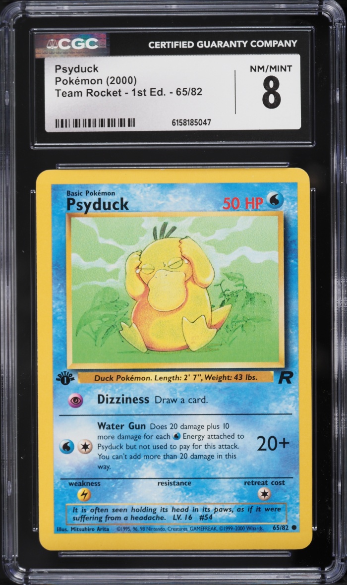 2000 Pokemon Team Rocket 1st Edition Psyduck #65 CGC 8 NM-MT