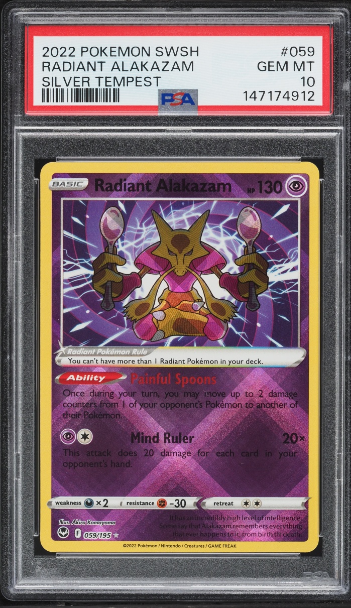 2022 Pokemon Sword & Shield Silver Tempest Holo Radiant Alakazam #59 PSA 10 GEM MINT