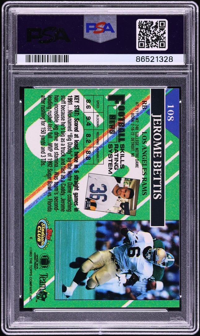 1993 Stadium Club Jerome Bettis ROOKIE #108 PSA 9 MINT