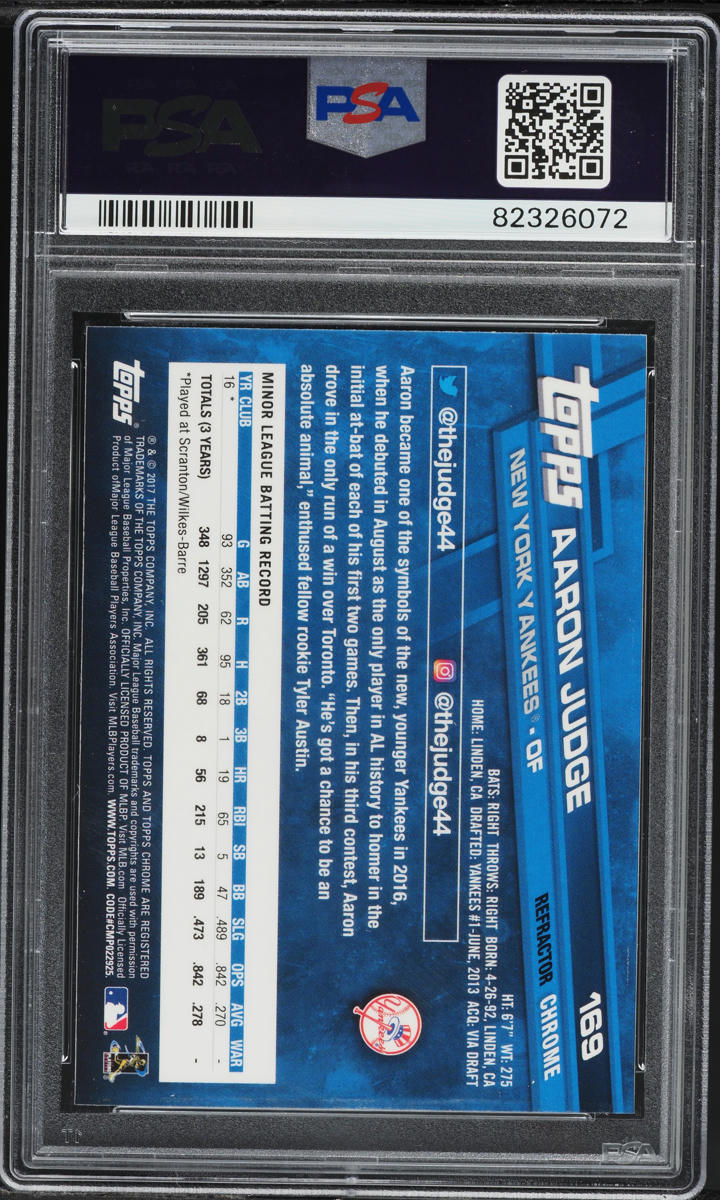 2017 Topps Chrome Sepia Refractor Aaron Judge ROOKIE #169 PSA 10 GEM MINT