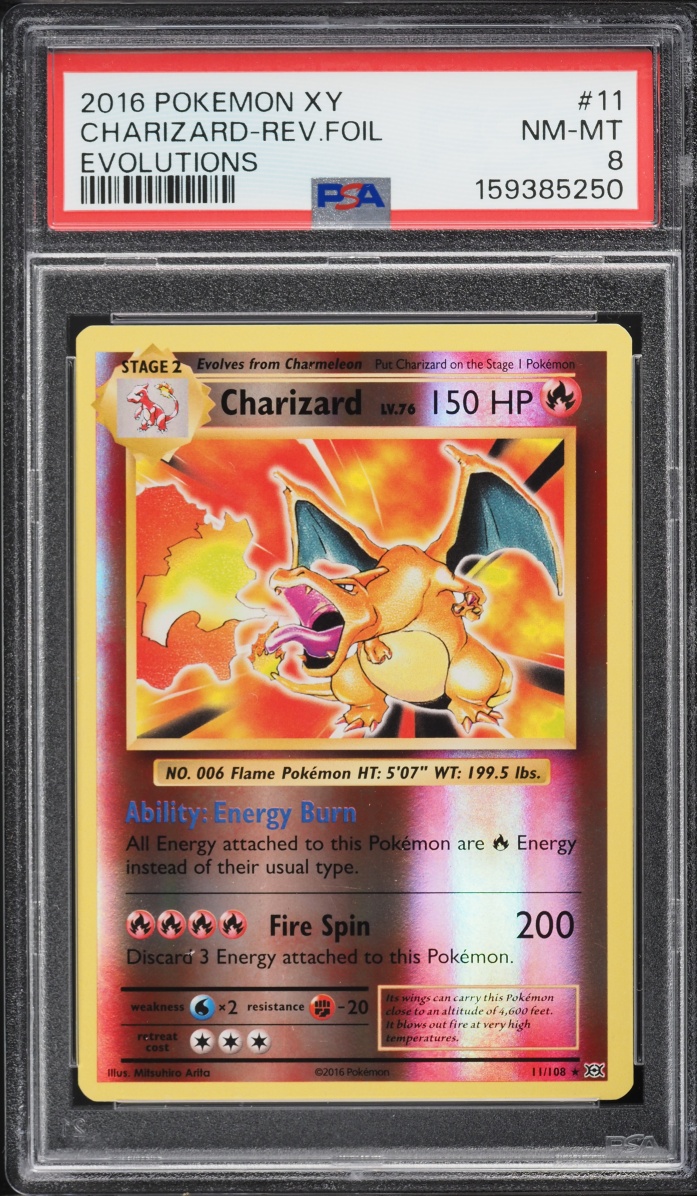 2016 Pokemon XY Evolutions Reverse Holo Charizard #11 PSA 8 NM-MT