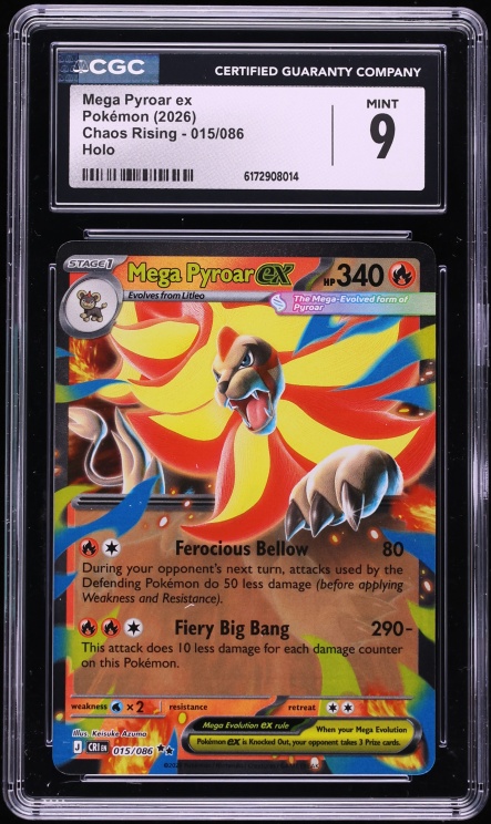 2026 Pokemon Mega Evolution Chaos Rising Holo Mega Pyroar Ex #015 CGC 9 MINT