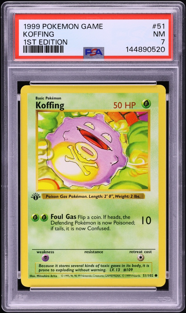 1999 Pokemon Base Set Shadowless 1st Edition Koffing #51 PSA 7 NRMT