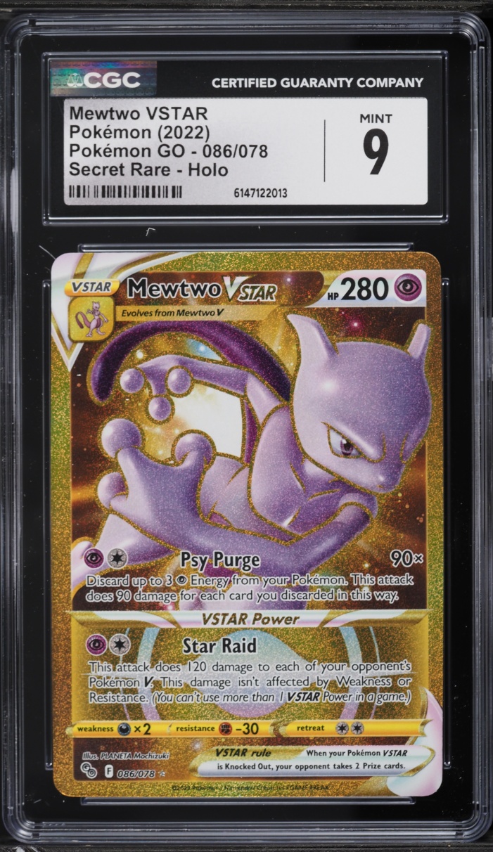 2022 Pokemon Sword & Shield Pokemon GO Gold Rare Mewtwo VSTAR #86 CGC 9 MINT