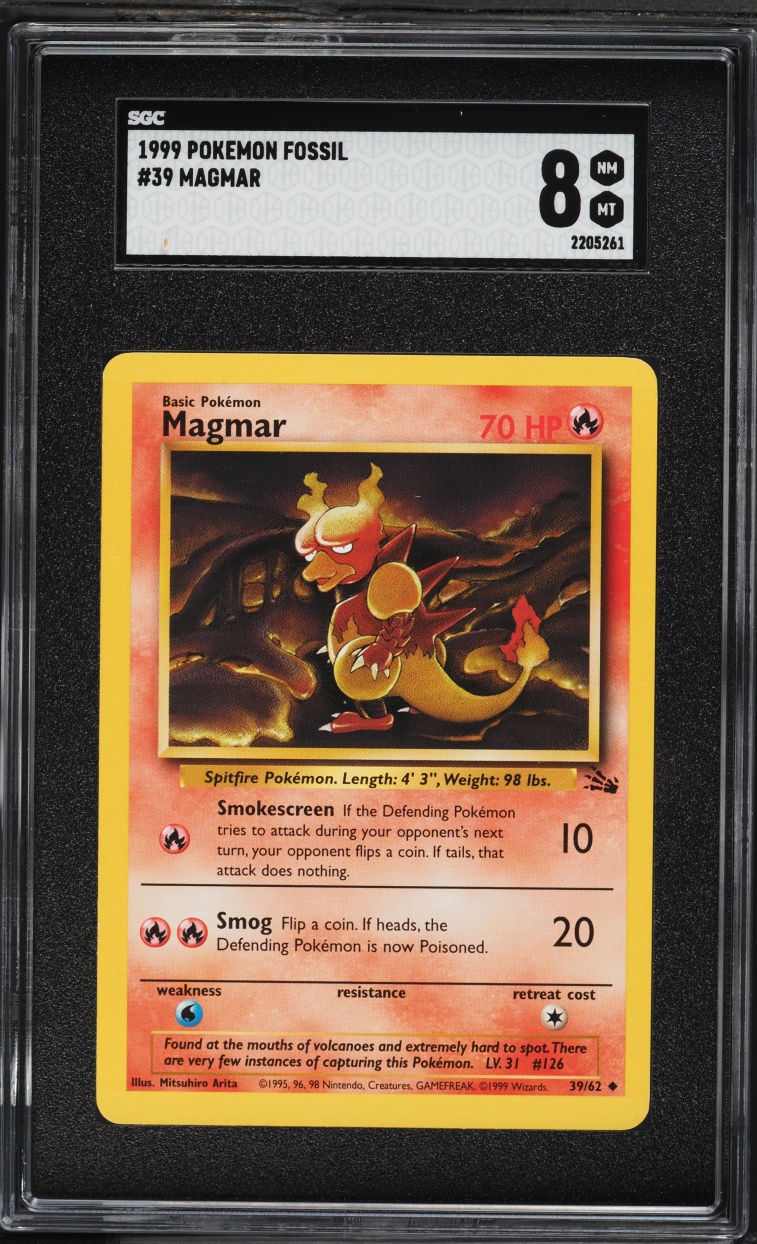 1999 Pokemon Fossil Magmar #39 SGC 8 NM-MT