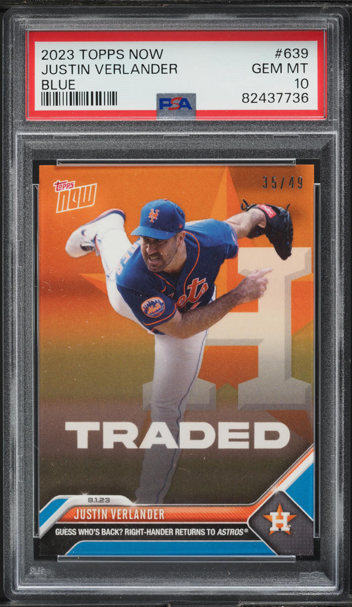 2023 Topps Now Blue Justin Verlander /49 #639 PSA 10 GEM MINT