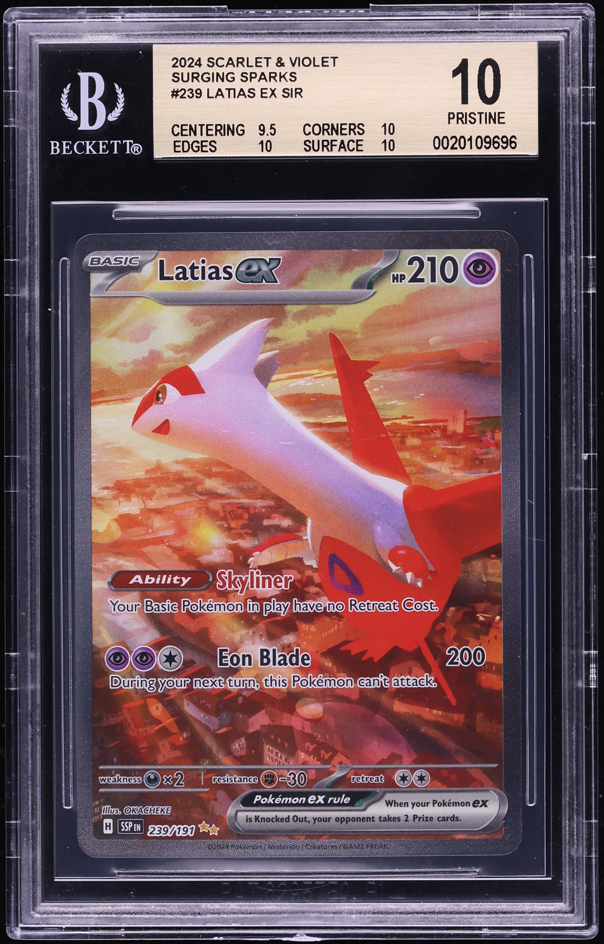 2024 Pokemon Scarlet & Violet Surging Sparks SIR Latias ex #239 BGS 10 PRISTINE