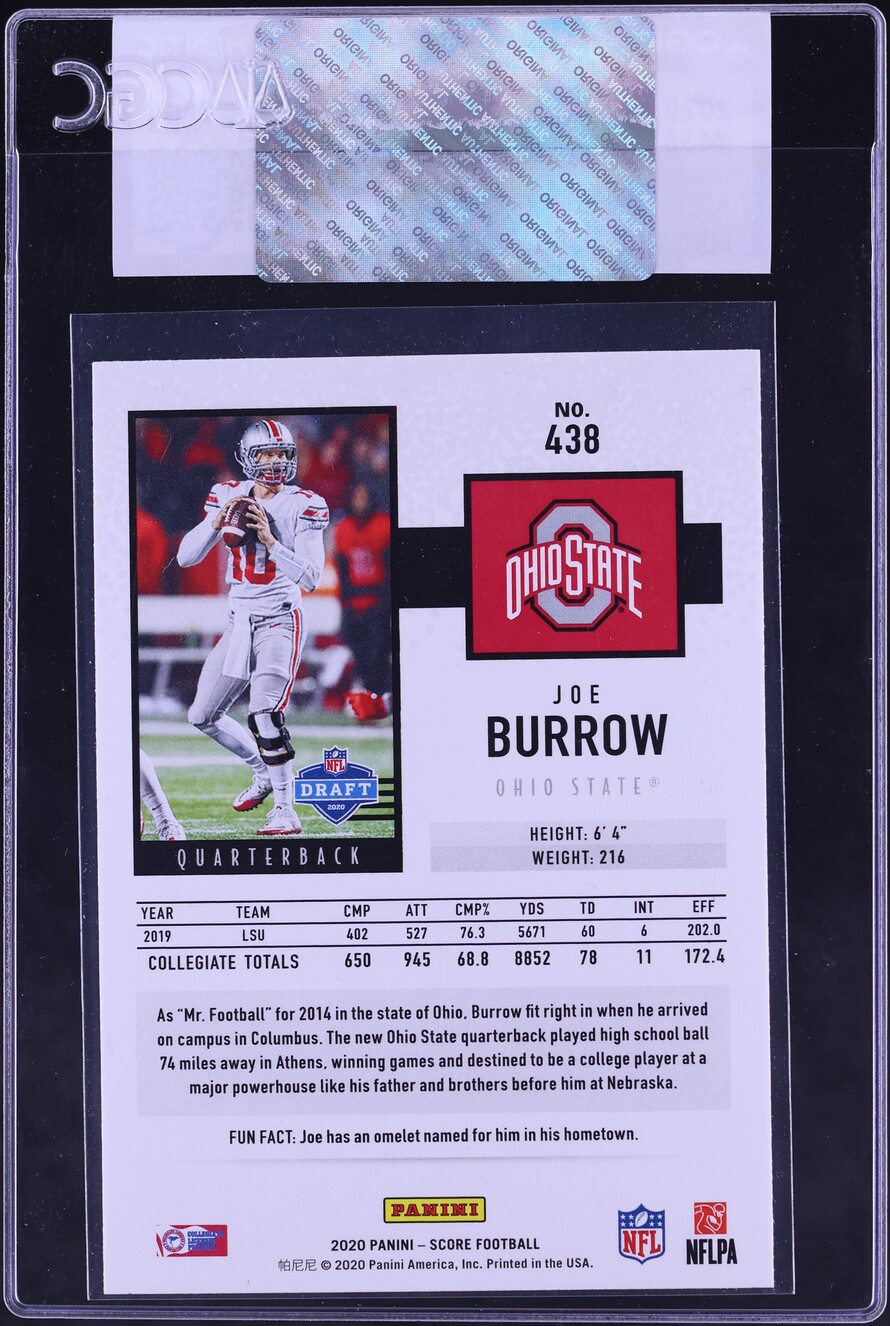 2020 Score Football Joe Burrow ROOKIE #438 CGC AUTH