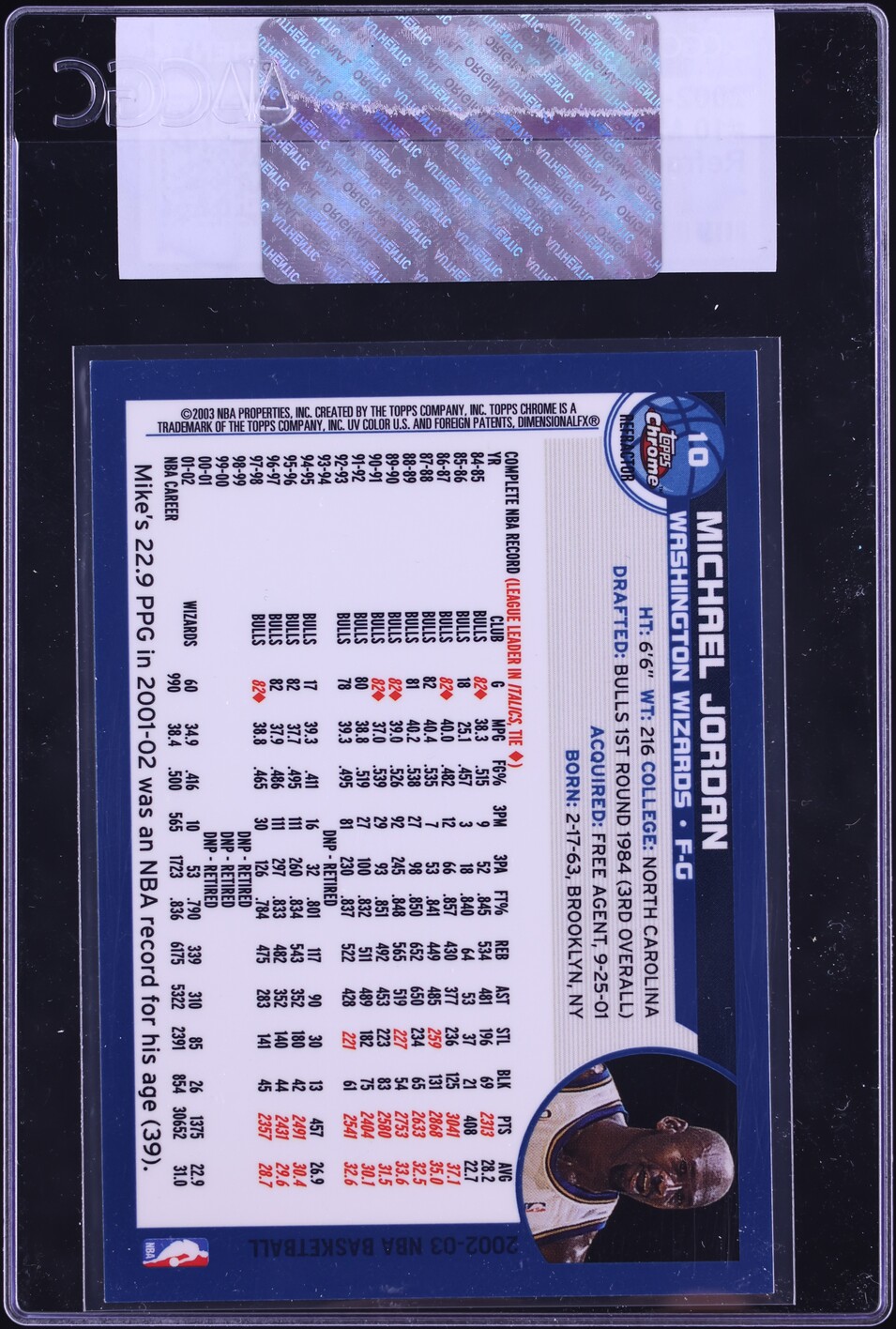 2002 Topps Chrome Refractor Michael Jordan #10 CGC AUTH