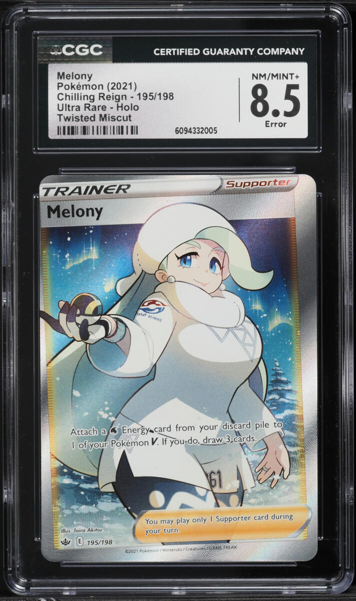 2021 Pokemon Sword & Shield Chilling Reign Full Art Error Melony #195 CGC 8.5 NM-MT+