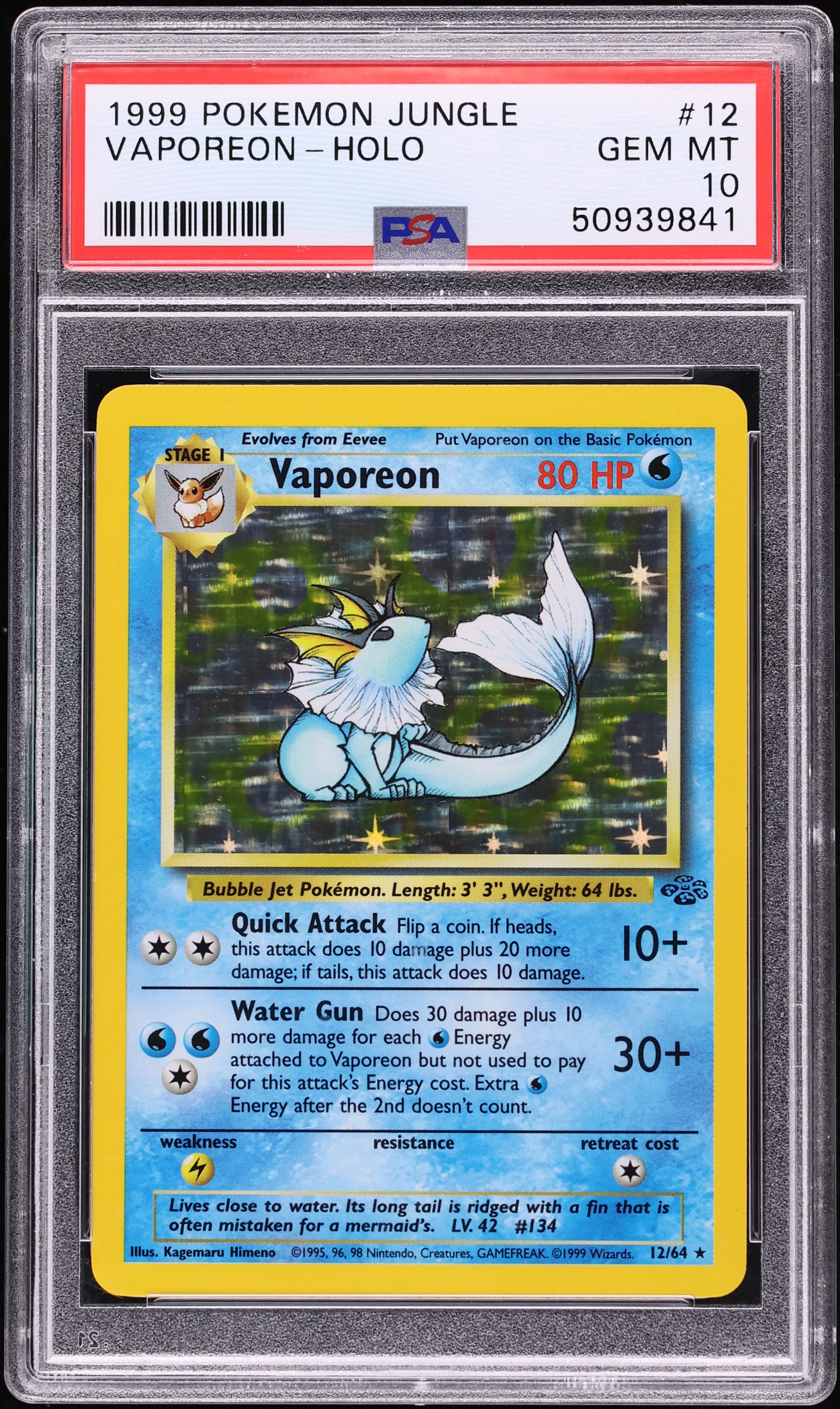 1999 Pokemon Jungle Holo Vaporeon #12 PSA 10 GEM MINT