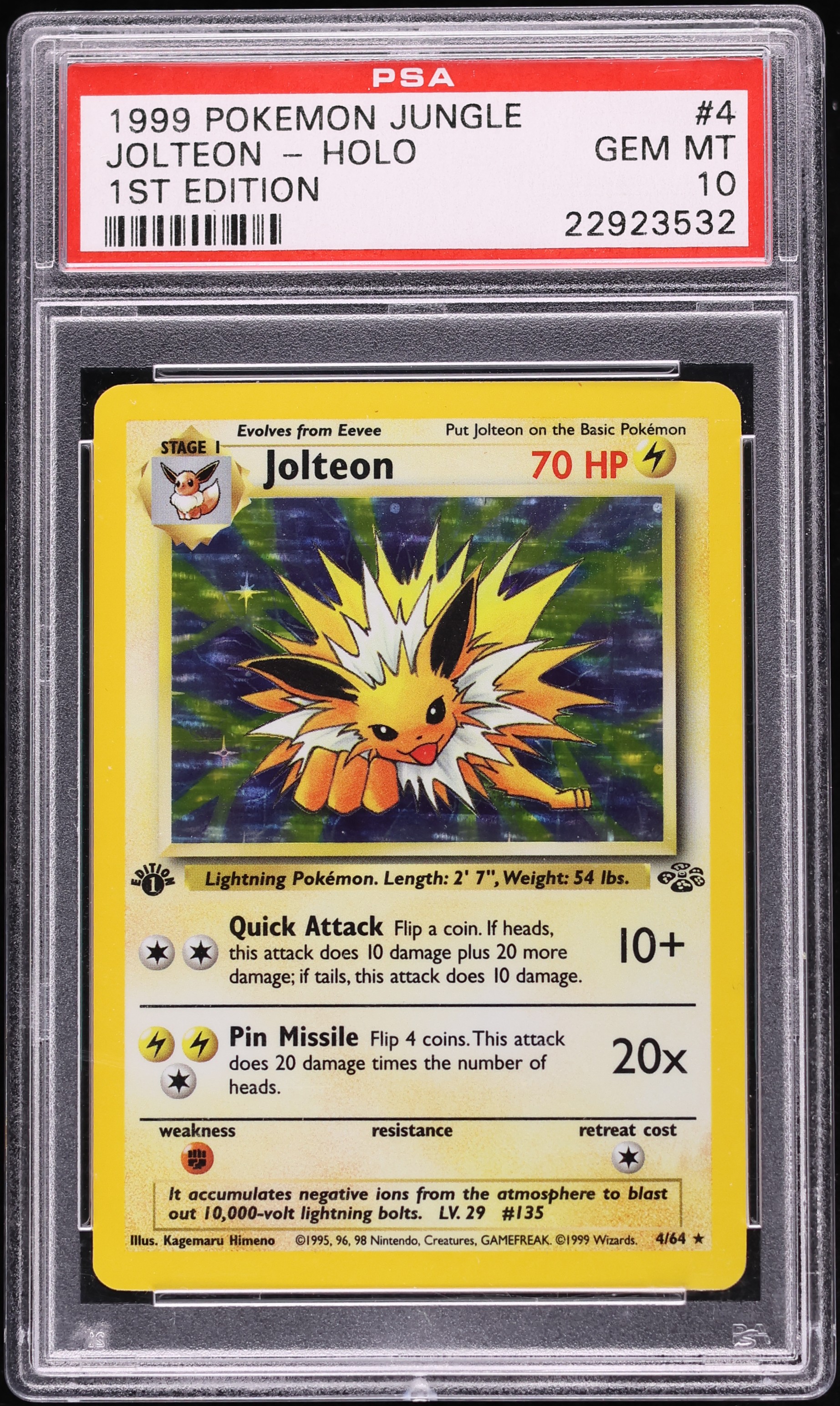 1999 Pokemon Jungle 1st Edition Holo Jolteon #4 PSA 10 GEM MINT