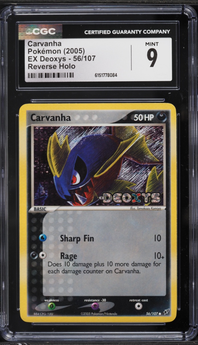 2005 Pokemon EX Deoxys Reverse Holo Carvanha #56 CGC 9 MINT