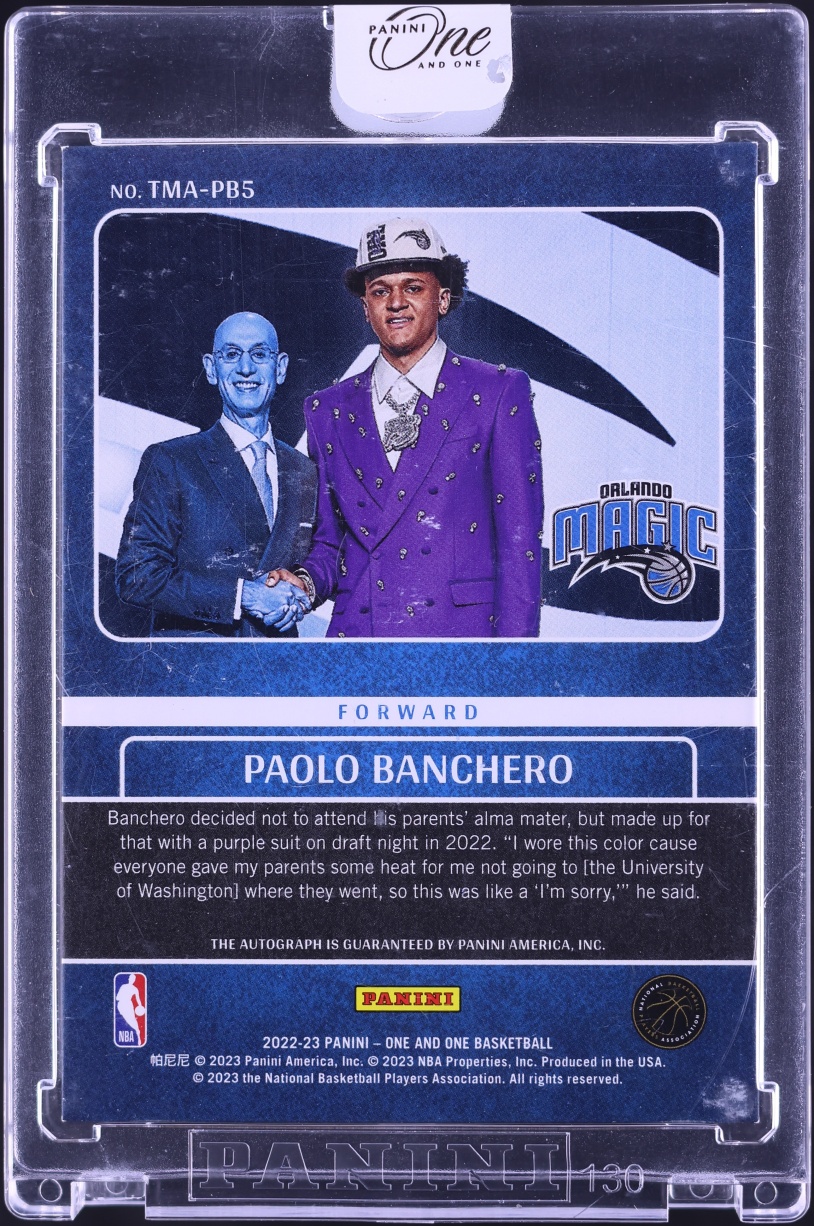 2022 Panini One And One Timeless Moments Vertical Purple Paolo Banchero ROOKIE AUTO /25 #PB5