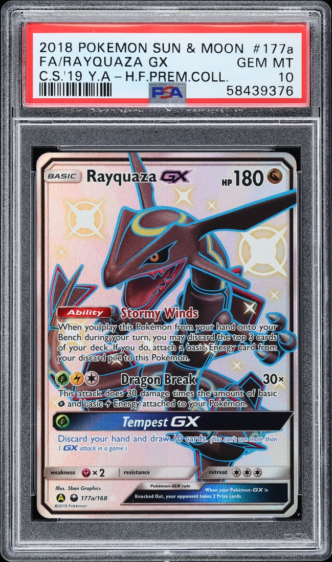 2018 Pokemon Sun & Moon Hidden Fates Premium Shiny Rayquaza GX #177a PSA 10 GEM MINT