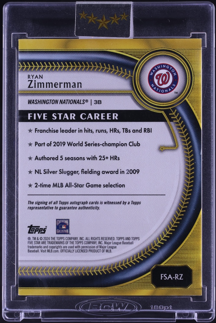 2025 Topps Five Star Green Ryan Zimmerman AUTO 15/15 #FSA-RZ