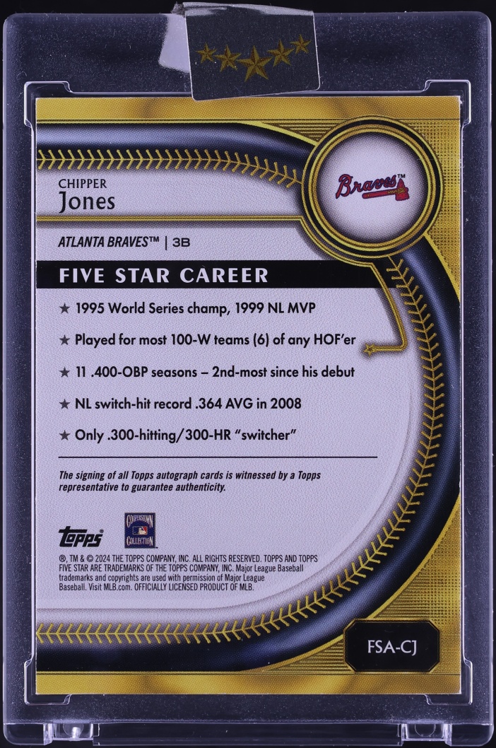 2025 Topps Five Star Purple Chipper Jones AUTO /50 #FSA-CJ