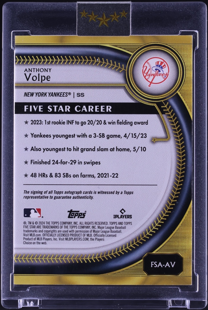 2025 Topps Five Star Purple Anthony Volpe AUTO /50 #FSA-AV
