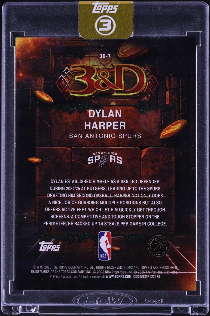 2025 Topps Three 3&D Dylan Harper ROOKIE /15 #3D-7
