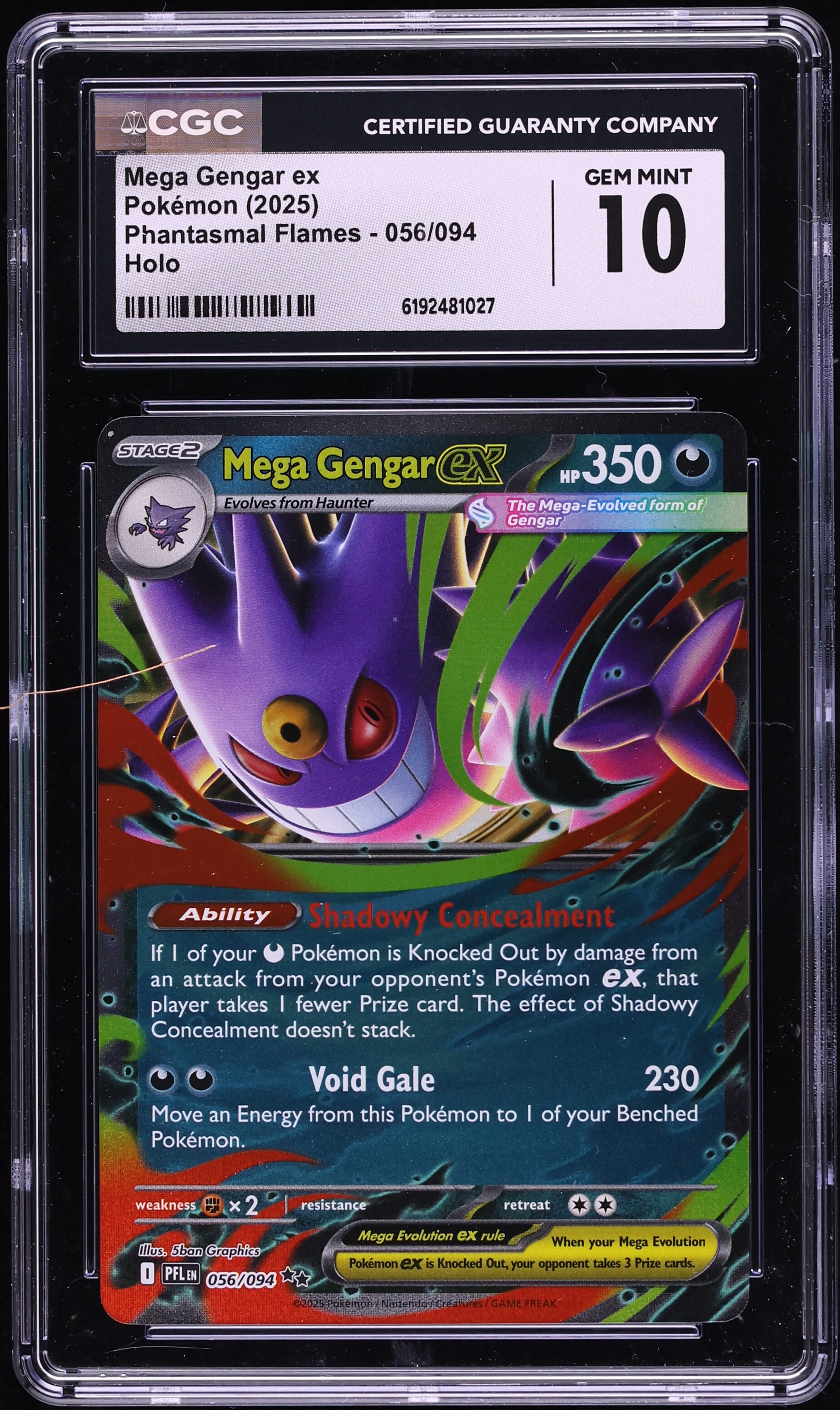 2025 Pokemon Mega Evolution Phantasmal Flames Holo Mega Gengar Ex #56 CGC 10 GEM MINT
