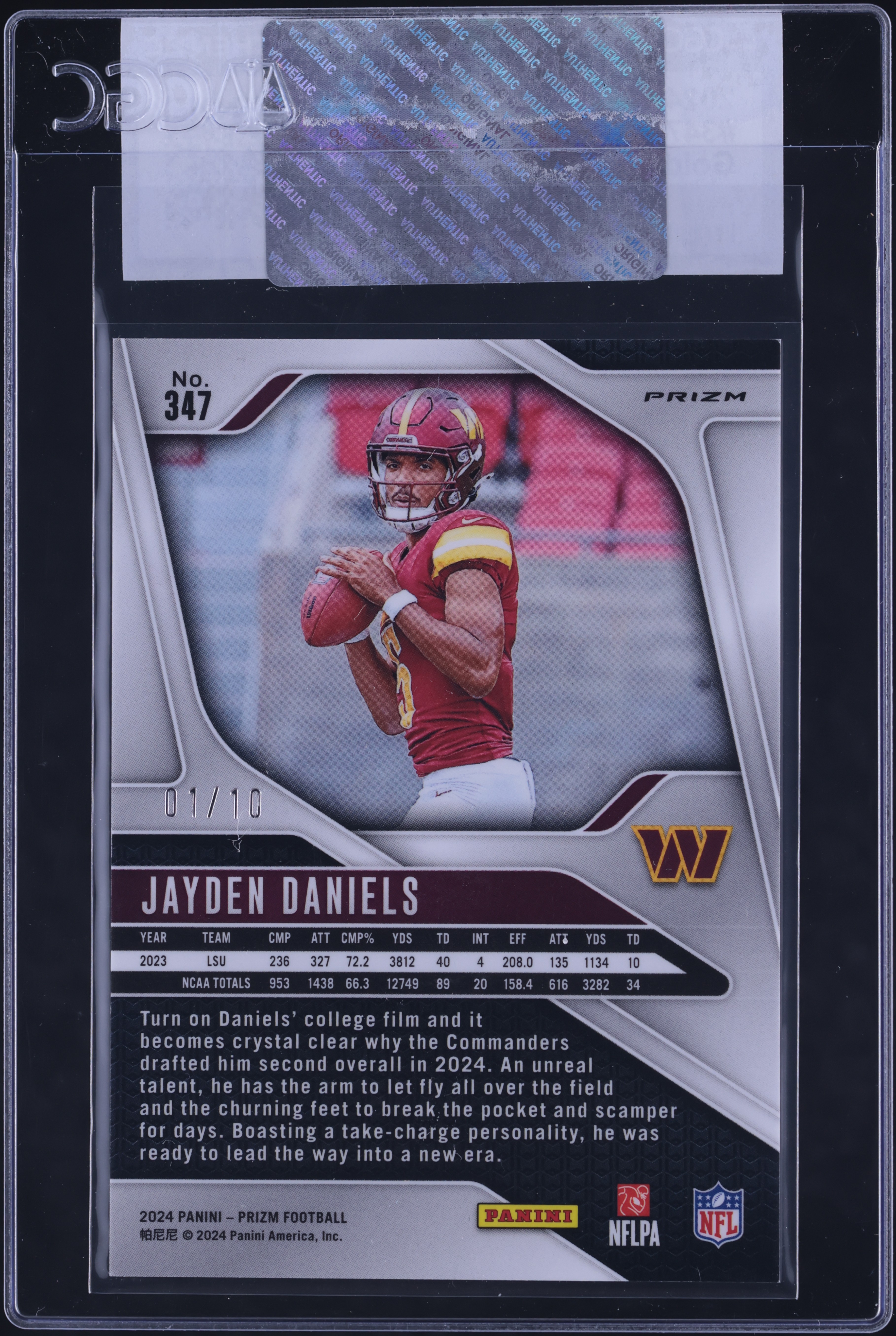 2024 Panini Prizm Gold Jayden Daniels ROOKIE 1/10 #347 CGC AUTH on