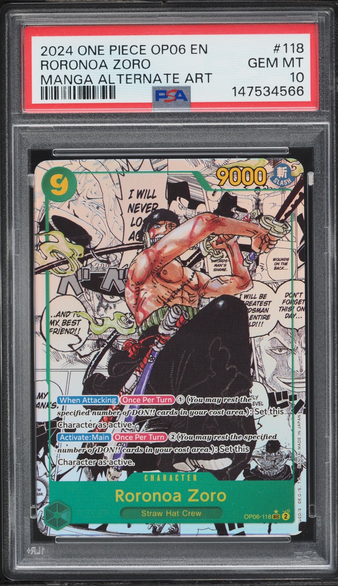 2024 One Piece Wings Of The Captain Manga Art Roronoa Zoro #OP06-118 PSA 10 GEM MINT
