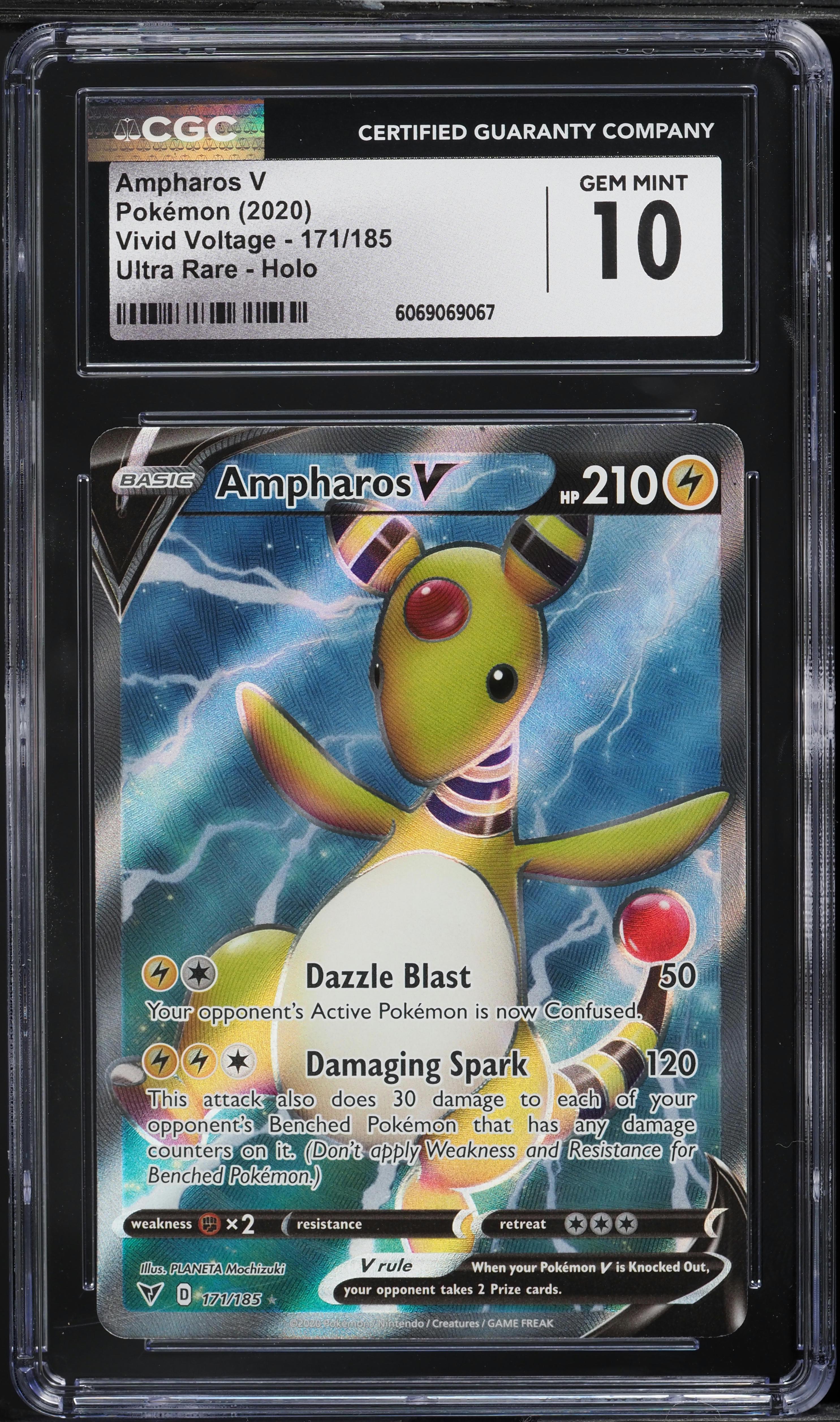 2020 Pokemon SWSH Vivid Voltage Full Art Ampharos V #171 CGC 10 GEM MINT