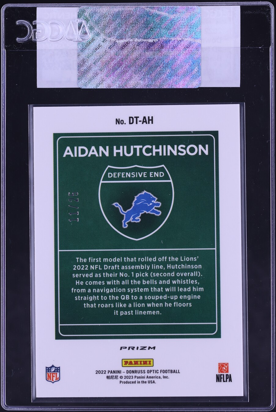 2022 Donruss Optic Downtown Black Pandora Aidan Hutchinson ROOKIE /25 #DT-AH CGC AUTH