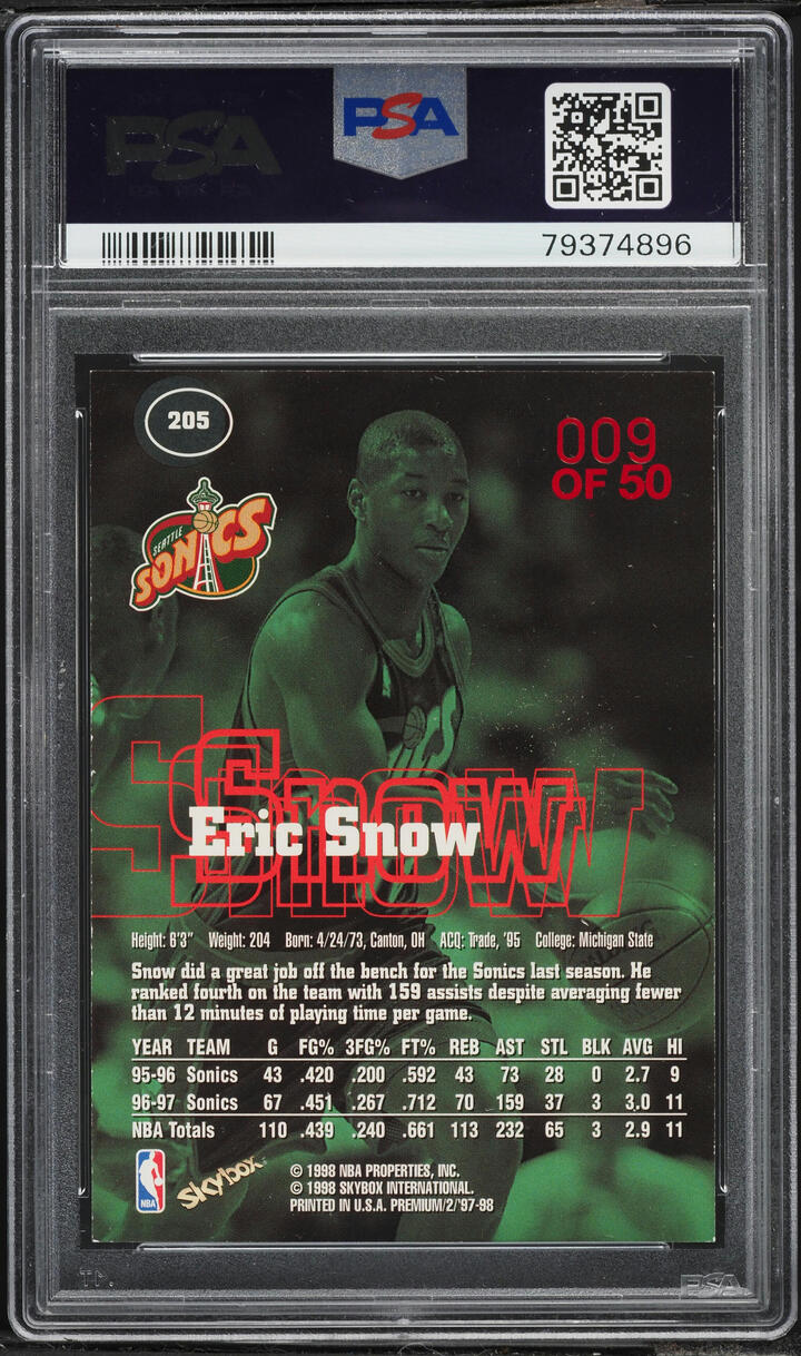 1997 Skybox Premium Star Rubies Eric Snow /50 #205 PSA 5 EX
