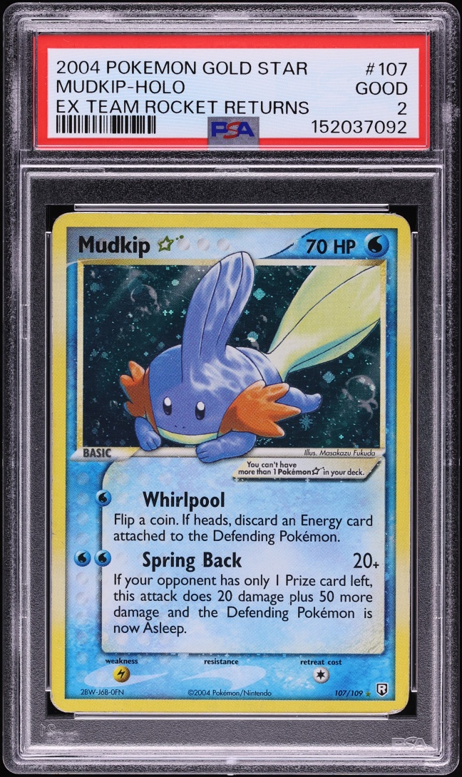 2004 Pokemon EX Team Rocket Returns Holo Mudkip Gold Star #107 PSA 2 GD