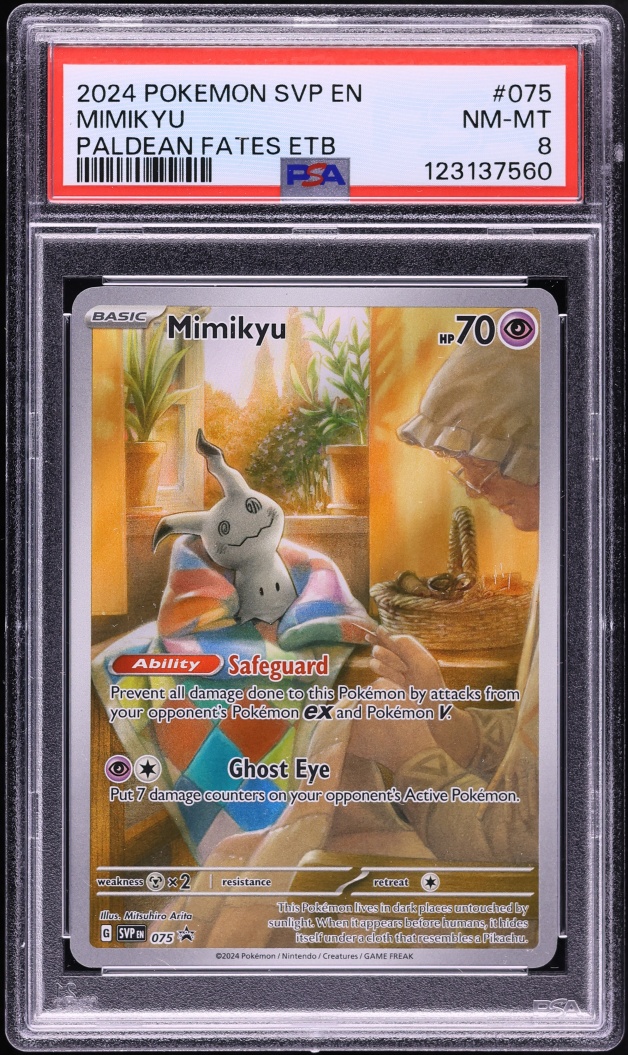 2024 Pokemon Scarlet & Violet Promo Paldean Fates ETB Full Art Mimikyu #75 PSA 8 NM-MT