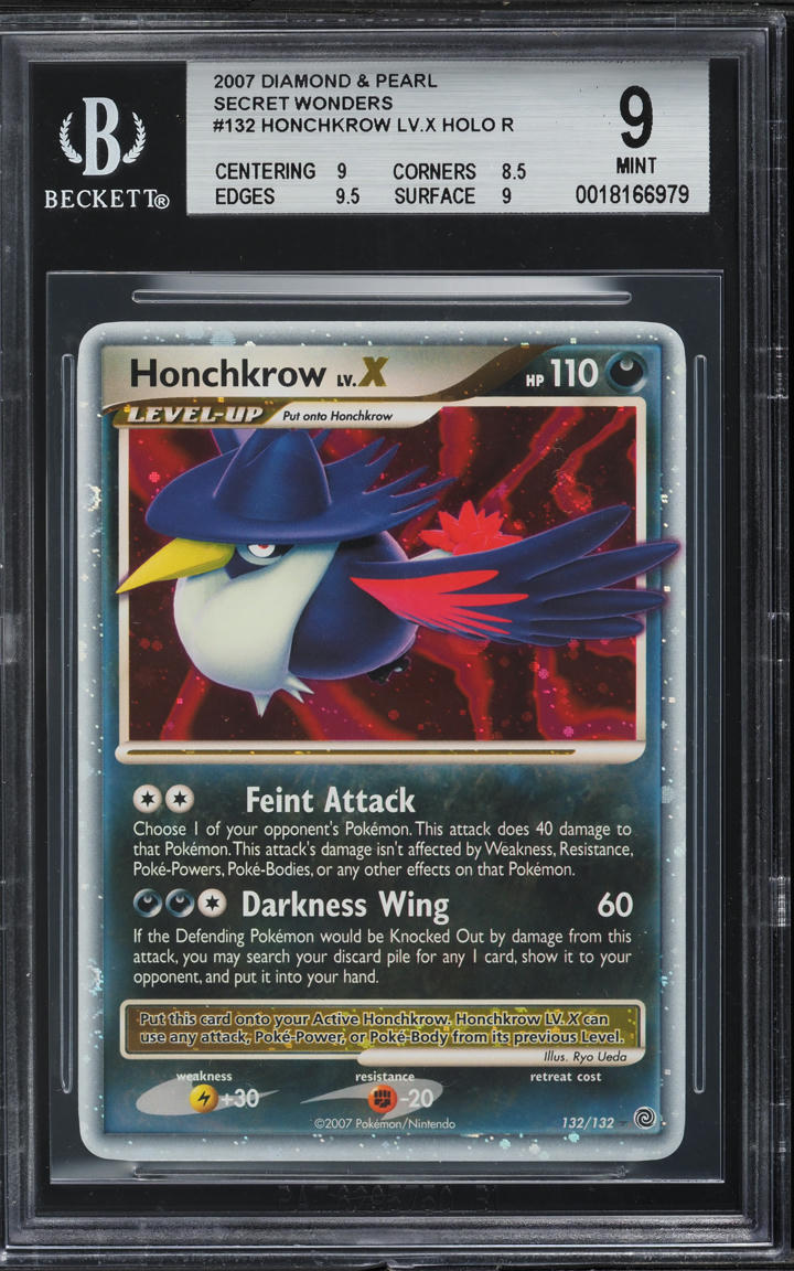 2007 Pokemon Diamond & Pearl Secret Wonders Holo Honchkrow Lv.X #132 BGS 9
