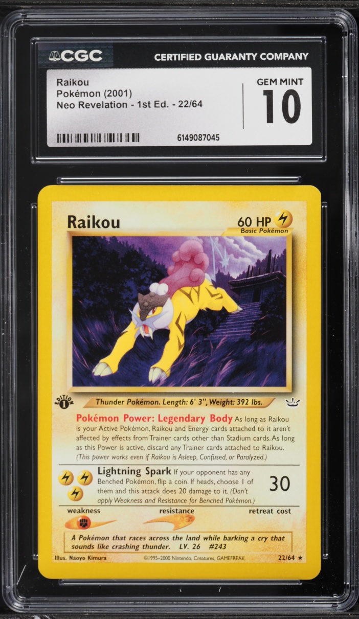 2001 Pokemon Neo Revelation 1st Edition Raikou #22 CGC 10 GEM MINT