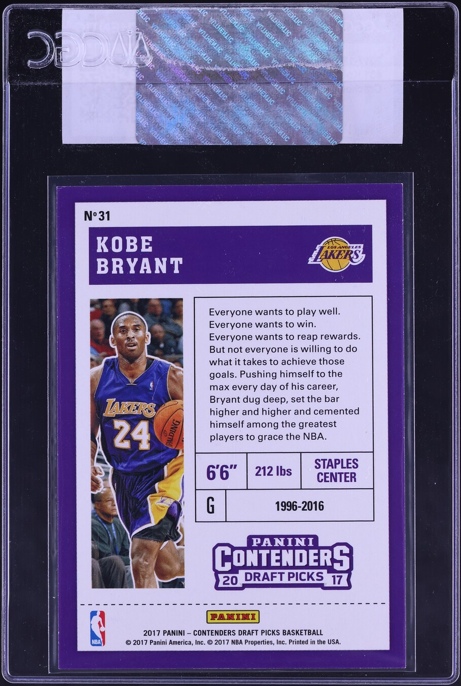 2017 Panini Contenders Draft Picks Cracked Ice Kobe Bryant /23 #31 CGC AUTH