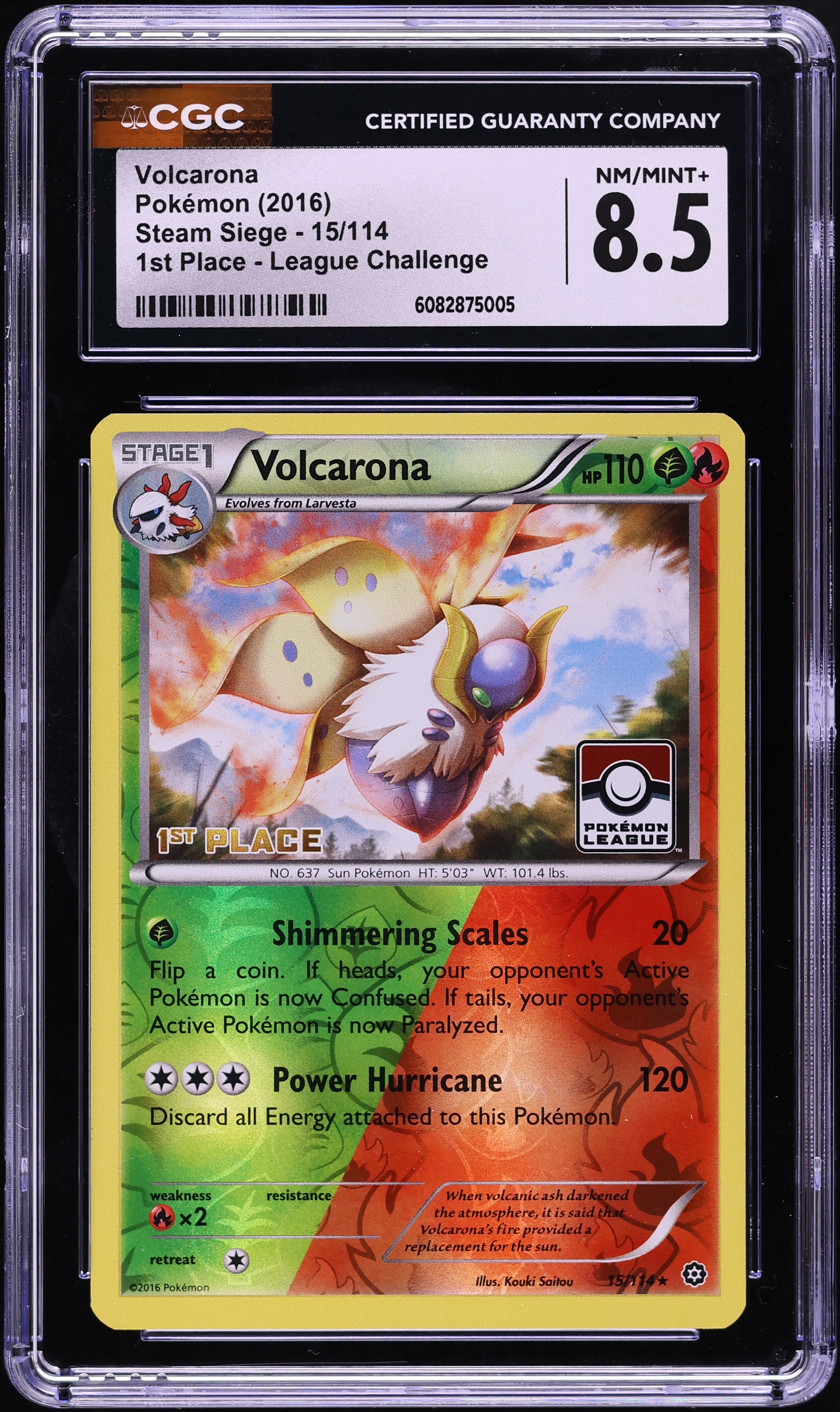 2016 Pokemon XY Steam Siege 1st Place League Challenge Volcarona #15 CGC 8.5 NM-MT+
