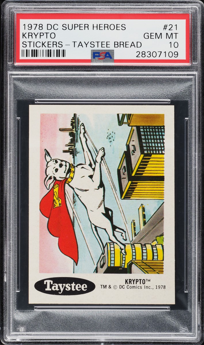 1978 DC Super Heroes Stickers Krypto TAYSTEE BREAD #21 PSA 10 GEM MINT