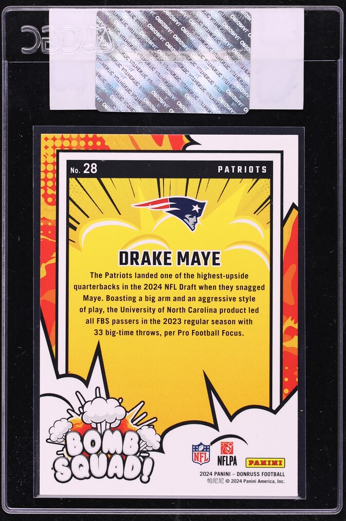 2024 Donruss Bomb Squad! Drake Maye ROOKIE #28 CGC AUTH