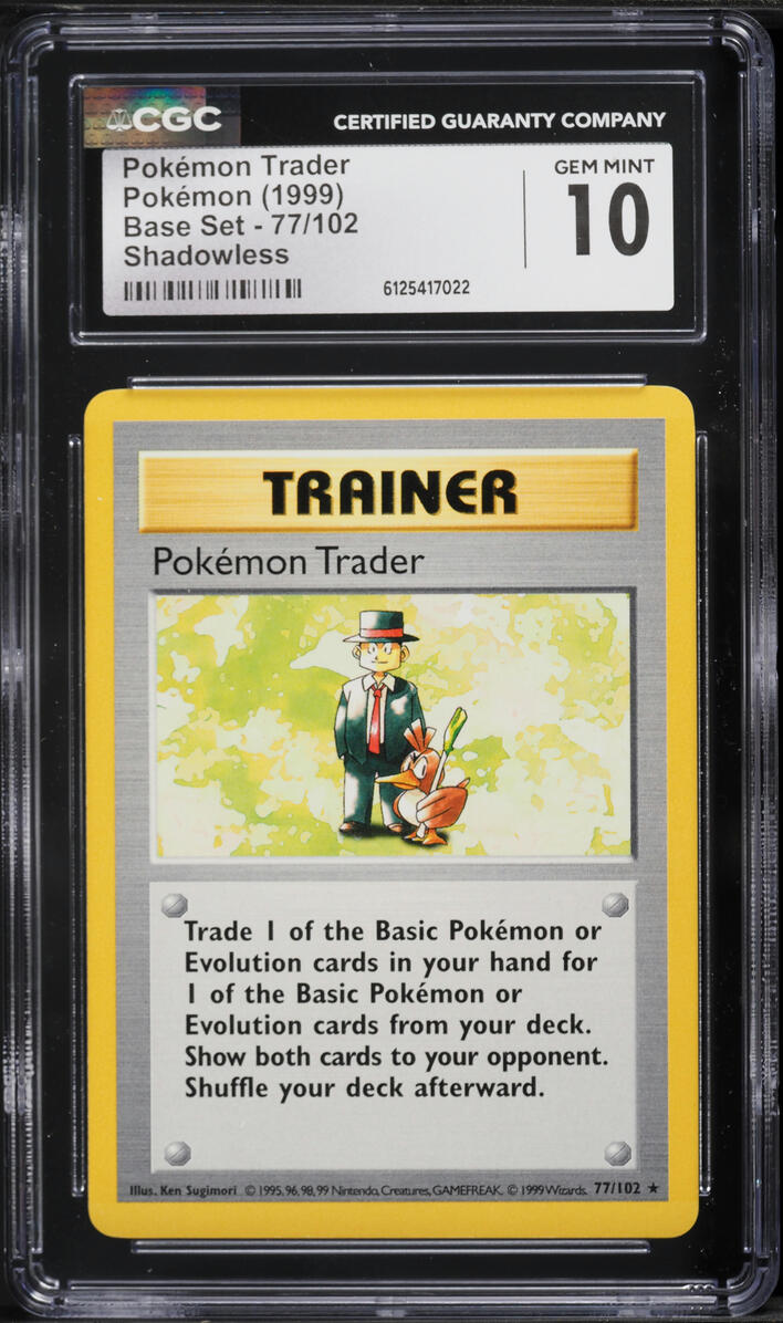 1999 Pokemon Base Set Shadowless Pokemon Trader #77 CGC 10 GEM MINT