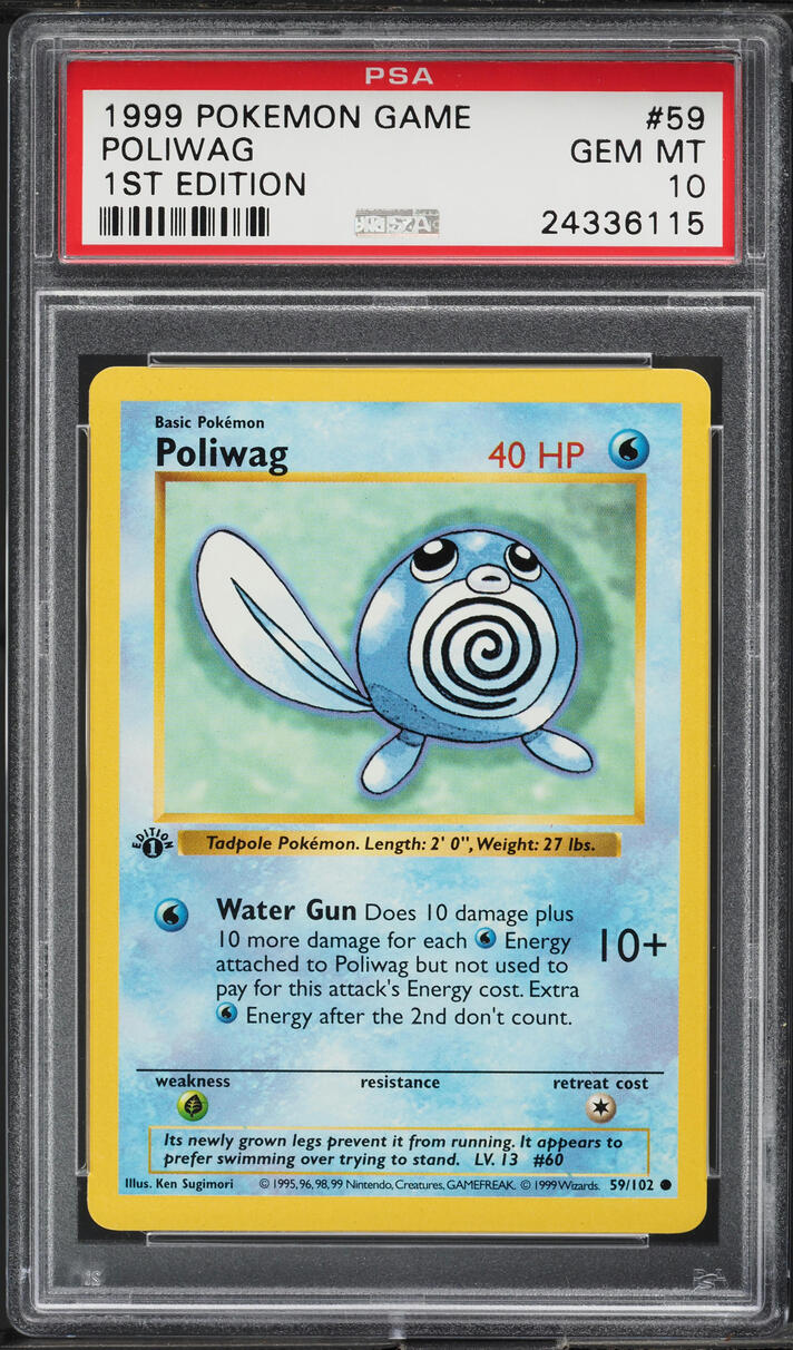 1999 Pokemon Base Set Shadowless 1st Edition Poliwag #59 PSA 10 GEM MINT