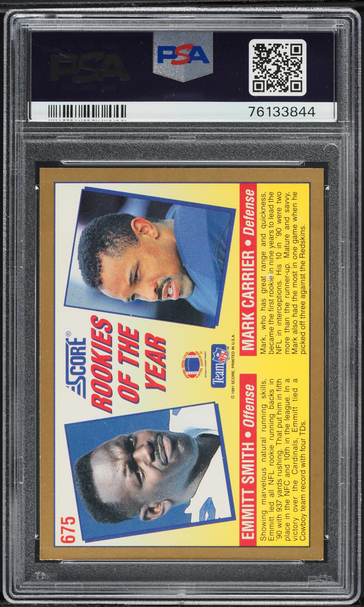 1991 Score Rookies Of The Year Emmitt Smith Mark Carrier #675 PSA 8 NM-MT