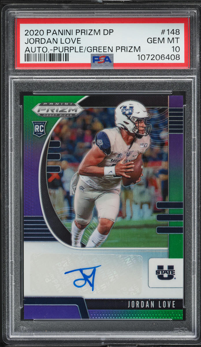 2020 Panini Prizm Draft Picks Purple Green Jordan Love ROOKIE AUTO /149 #148 PSA 10 GEM MINT