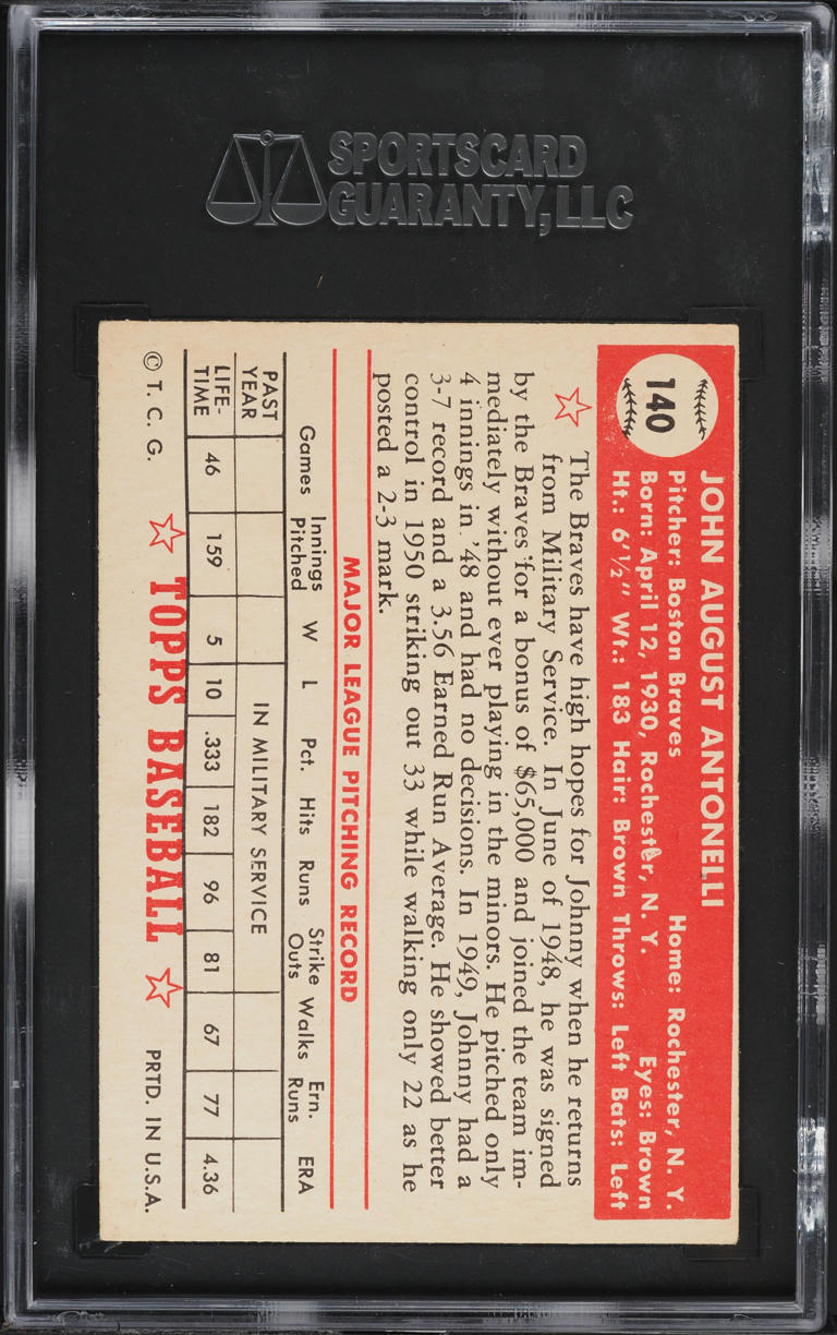 1952 Topps John Antonelli #140 SGC 5 EX