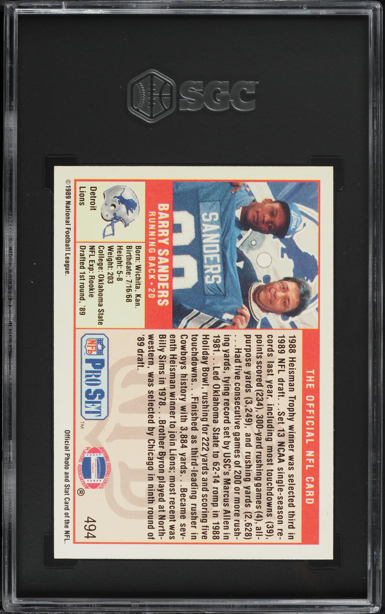 1989 Pro Set Football Barry Sanders ROOKIE #494 SGC 7 NRMT