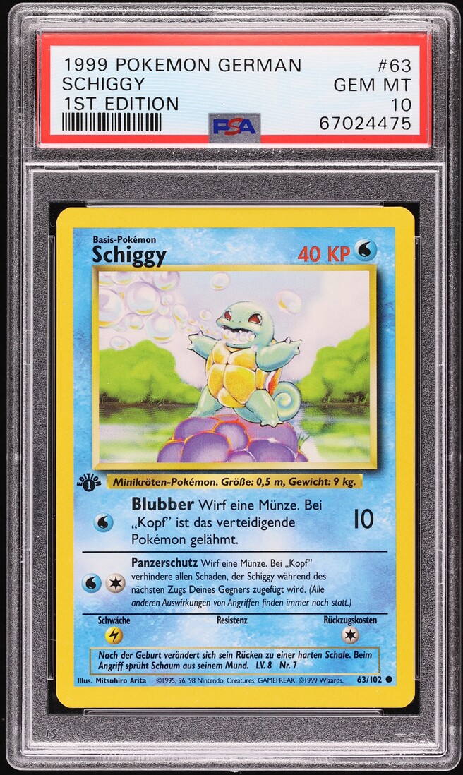 1999 Pokemon German Base Set 1st Edition Squirtle #63 PSA 10 GEM MINT