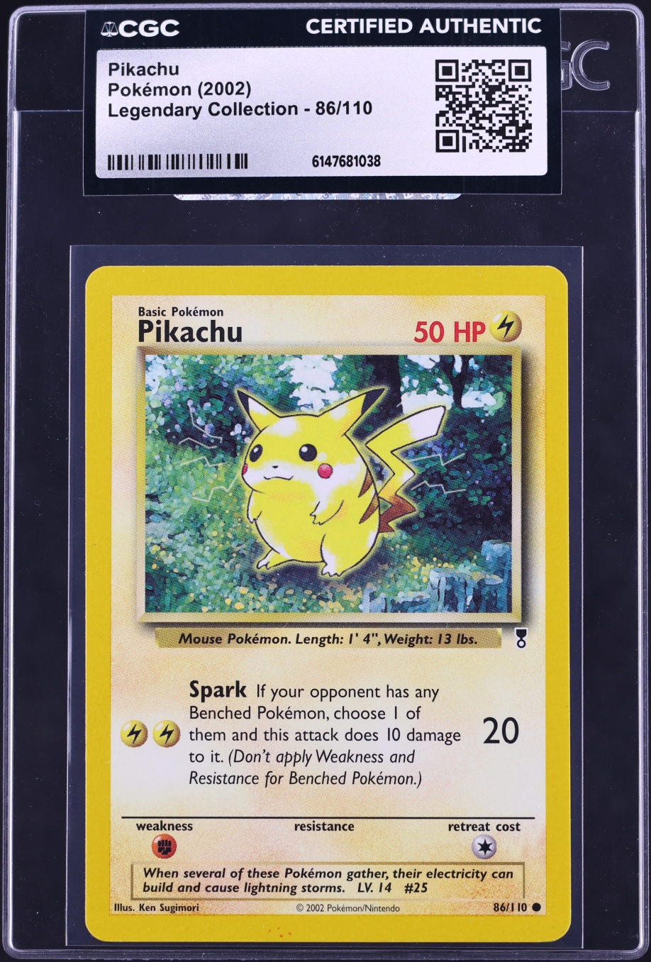 2002 Pokemon Legendary Collection Pikachu #86 CGC AUTH