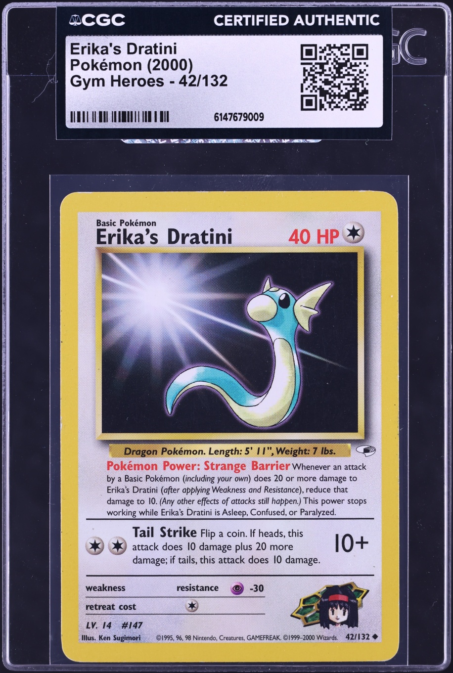 2000 Pokemon Gym Heroes Erika's Dratini #42 CGC AUTH