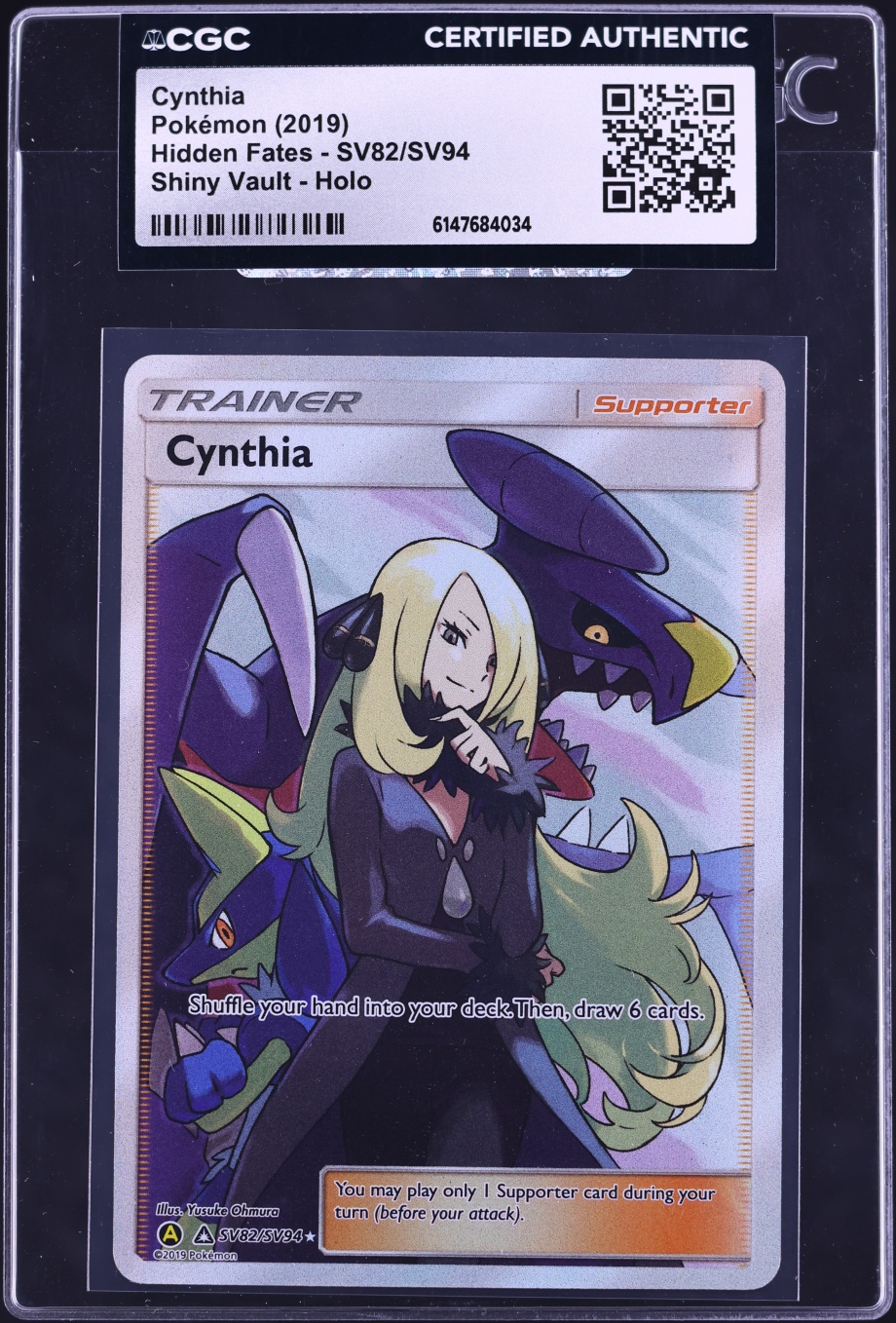 2019 Pokemon Sun & Moon Hidden Fates Shiny Vault Full Art Cynthia #SV82 CGC AUTH